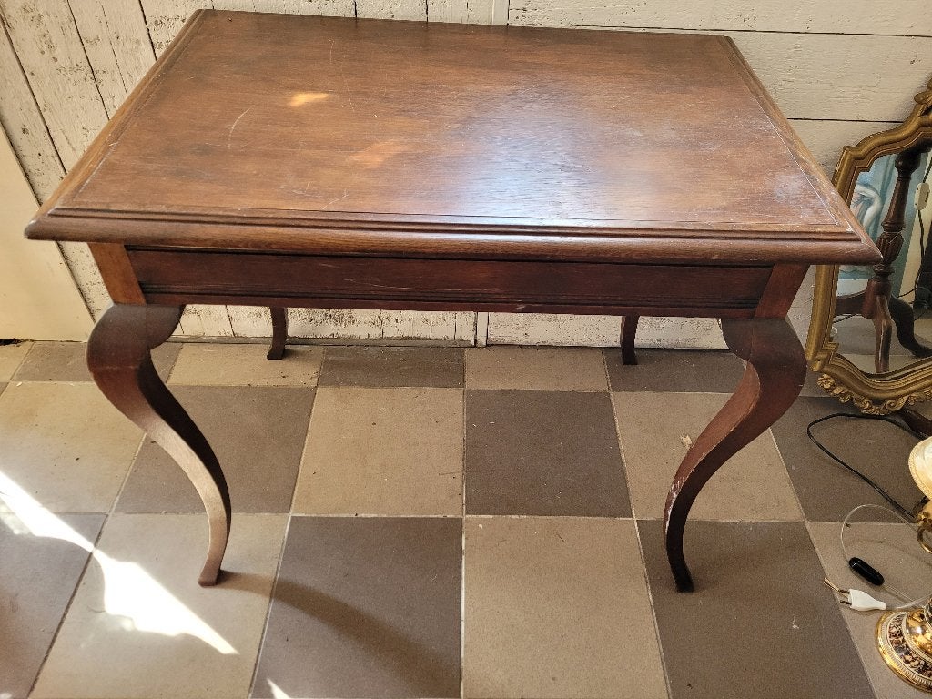 Zeer oud schrijftafeltje, kleine eettafel foto 1 t/m 3