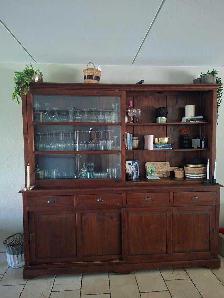 Teakhouten buffetkast, Huis en Inrichting, Ophalen, Met plank(en), Gebruikt, 200 cm of meer