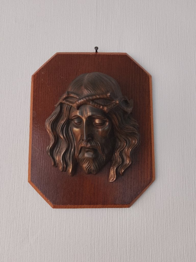 Muurhangers Christus & Maria - Brons op eiken paneel, Ophalen of Verzenden