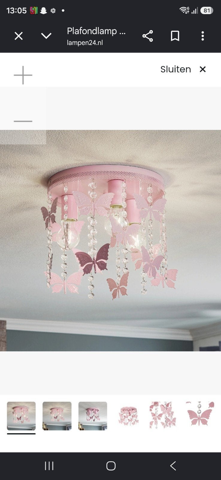 Milagro Angelica Plafondlamp Roze met Vlinders, Ophalen, Kindvriendelijk, Speels, Modern, E14 (klein), Nieuw