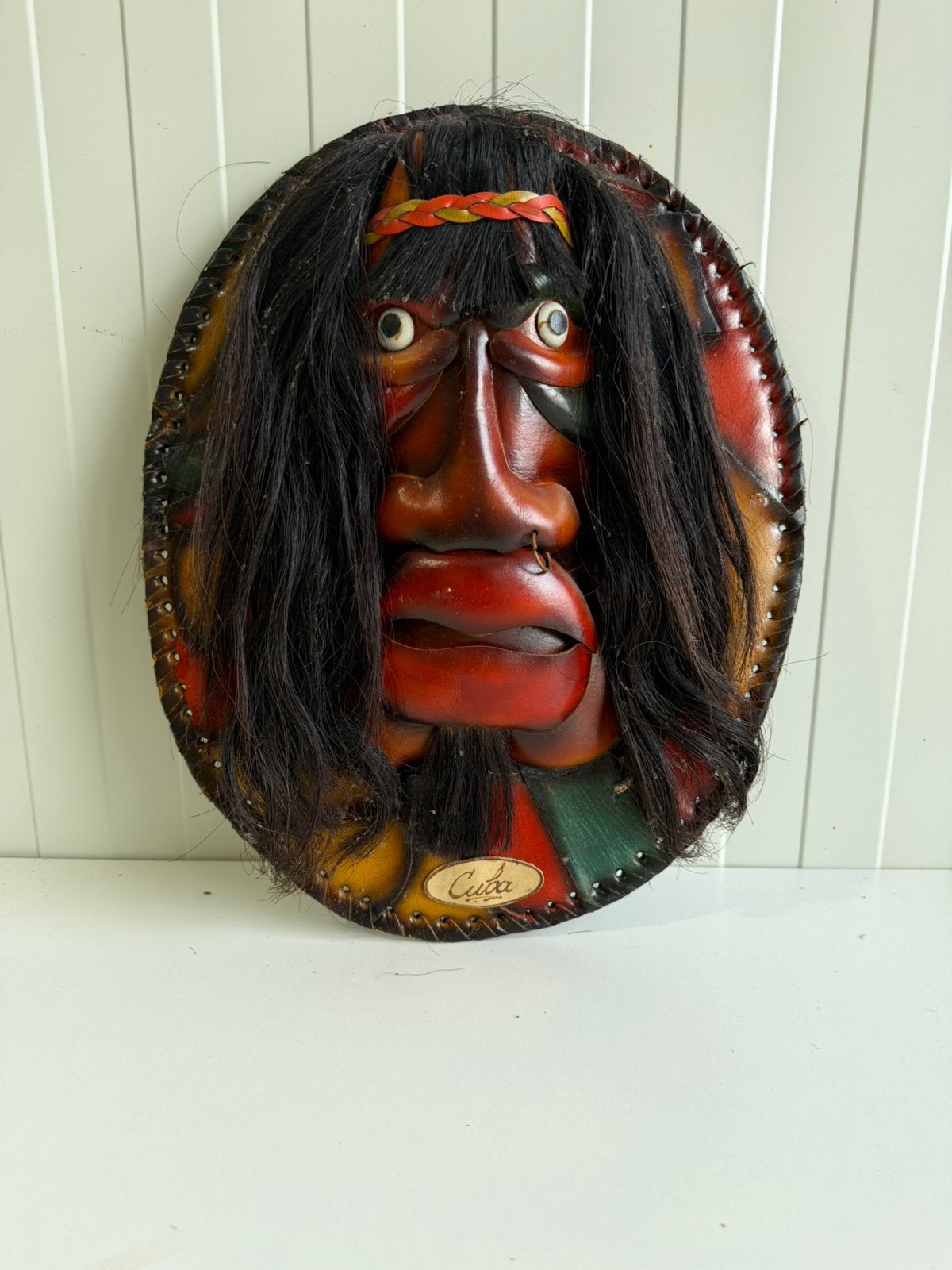Cubaans decoratief vintage wandmasker, Gebruikt, 30 cm, Ophalen of Verzenden, Kunststof