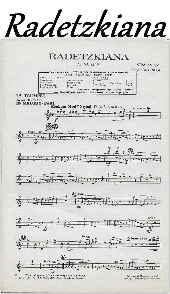 Mu273 bladmuziek radetzkiana trompet - accordeon -, Ophalen of Verzenden, Zo goed als nieuw, Artiest of Componist, Accordeon