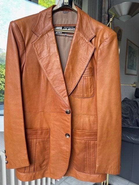 Exclusieve Leren Camel Colbert maat 52 - 42, Kleding | Heren, Maat 52/54 (L), Bruin, Ophalen of Verzenden, Gedragen