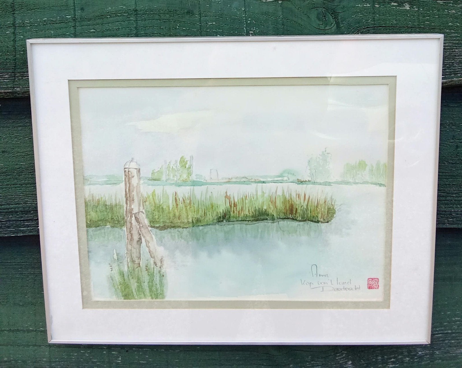 Aquarel Anna Vollebrecht - Kop van 't Land Dordrecht, Antiek en Kunst, Achter glas, Ophalen of Verzenden, Landschap, Aquarel