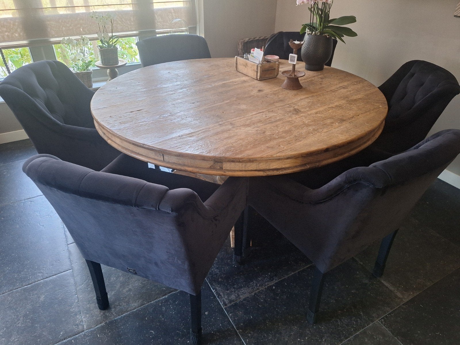 6 Zwarte Fluweel Eetkamerstoelen - Vlekwerend Behandeld, Ophalen, Zo goed als nieuw, Stof, Vijf, Zes of meer stoelen
