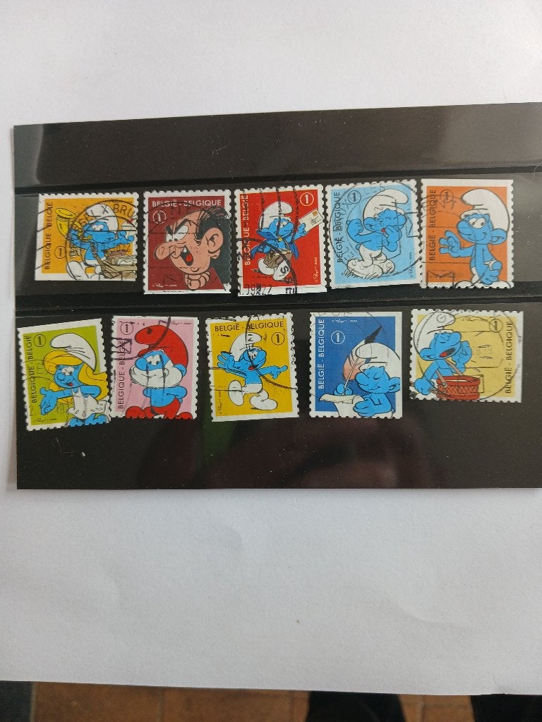 10 verschillende Smurfen postzegels, Verzenden, Gebruikt, Verschillende Smurfen, Overige typen