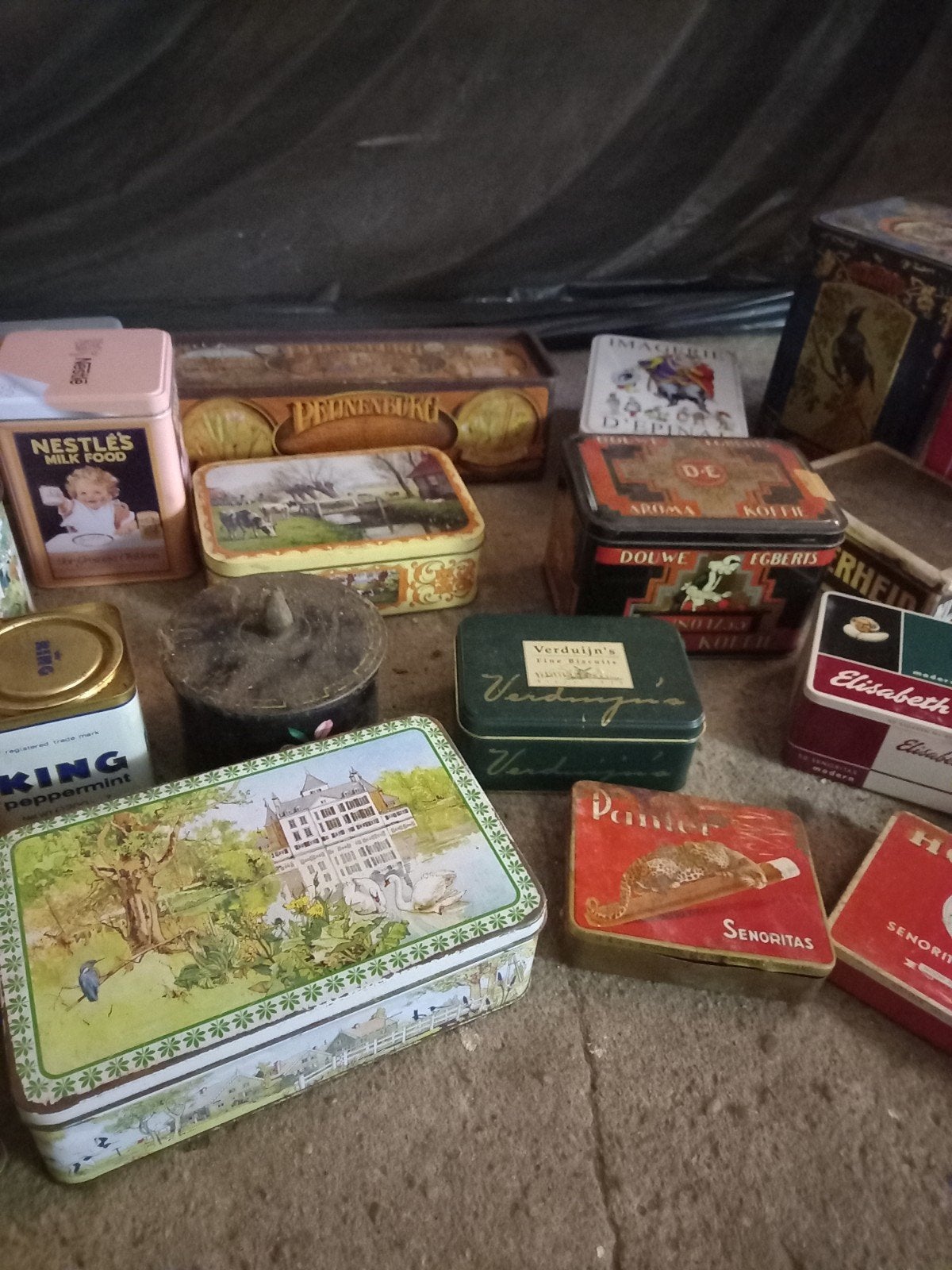 Grote verzameling vintage blikken, diverse merken en maten, Verzamelen, Blikken, Ophalen, Gebruikt, Koek(jes), Douwe Egberts