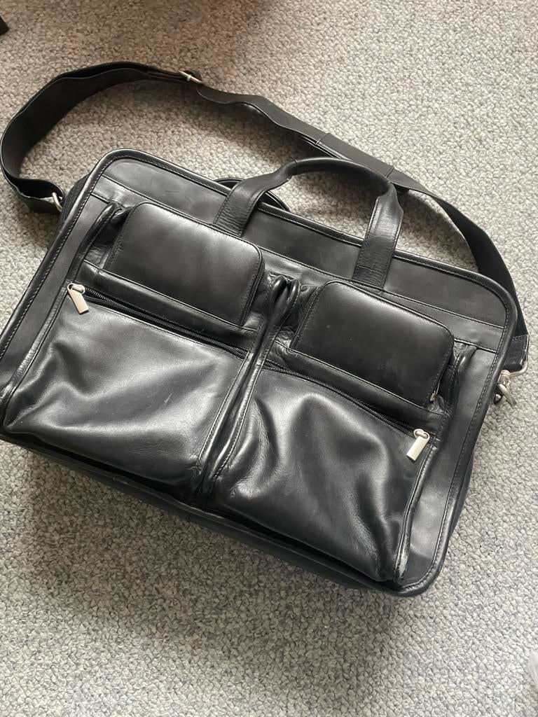 Mooie leren laptoptas met veel vakken - Zwart, Overige merken, Zwart, Ophalen of Verzenden, Zo goed als nieuw