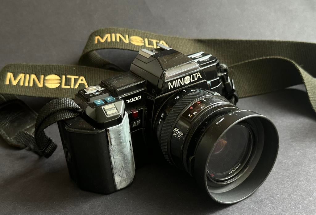 Minolta 7000 AF analoge SLR camera + 35-70mm lens en acc., Audio, Tv en Foto, Fotocamera's Analoog, Gebruikt, Spiegelreflex, Minolta
