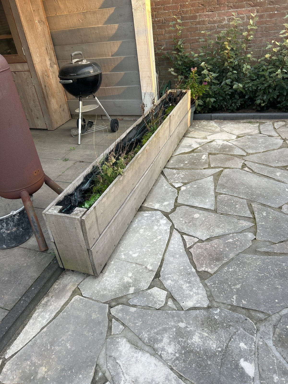 Lange houten plantenbak voor tuin of balkon, Ophalen, Gebruikt, 100 cm of meer, Balkon