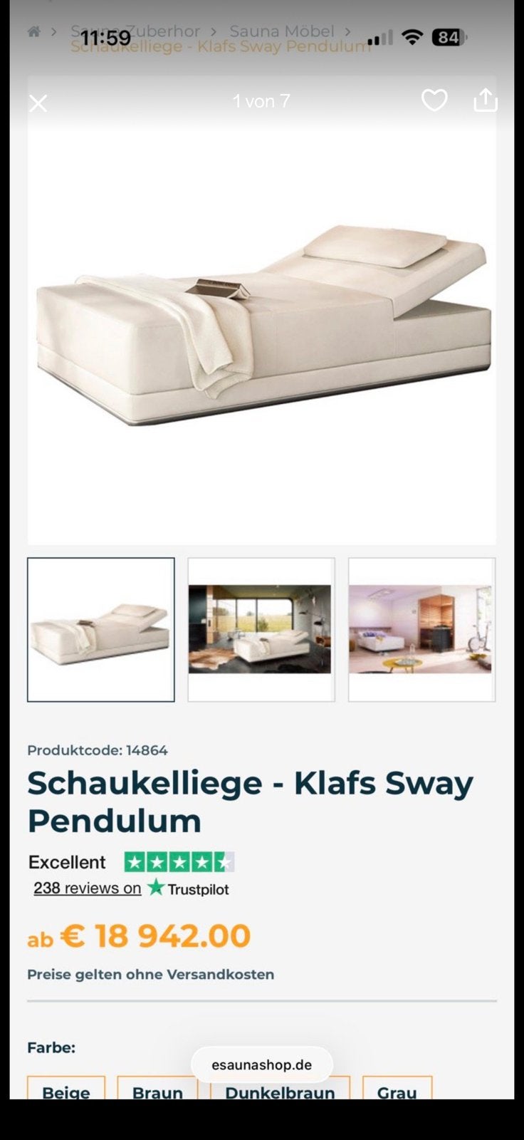 Klafs Pendelliege Sway like new New Price today 19000€, Sport en Fitness, Sauna, Ophalen, Zo goed als nieuw, Toebehoren