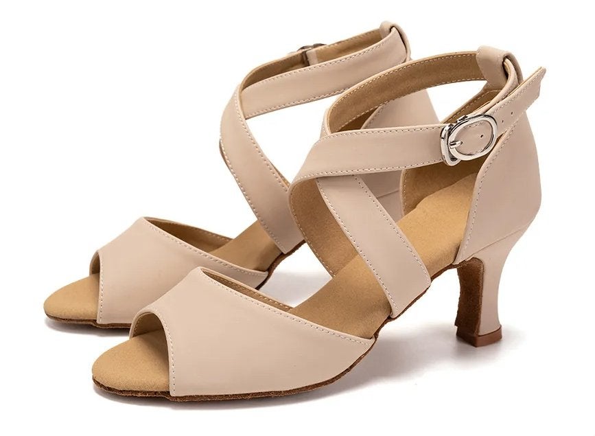 Beige dames dansschoenen danshakken tango latin salsa, Verzenden, Zo goed als nieuw, Beige, Dansschoenen