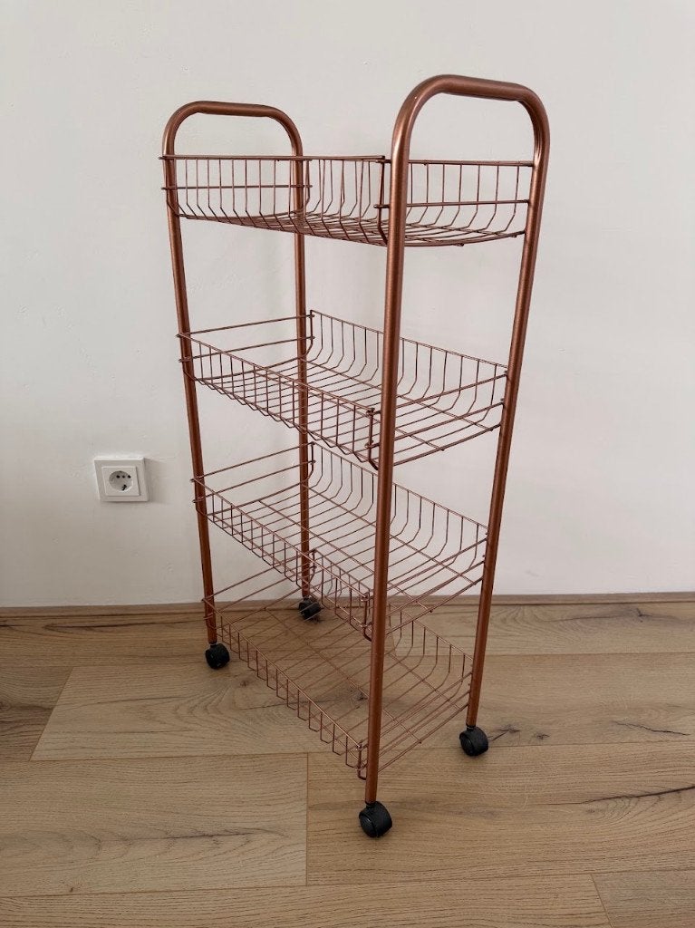 Koperkleurige Trolley / Opbergrek op Wieltjes (4-laags), Ophalen