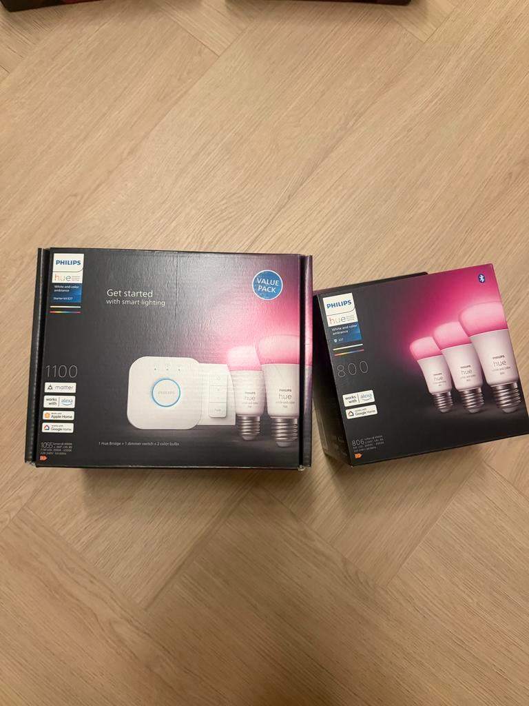 Philips Hue Starter Kit E27 1100 + 3x E27 800 lampen, Led-lamp, 60 watt of meer, Nieuw, E27 (groot)