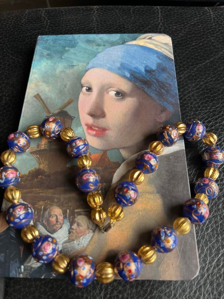 Prachtige blauw-gouden kralenketting, Sieraden, Tassen en Uiterlijk, Kettingen, Ophalen of Verzenden, Zo goed als nieuw