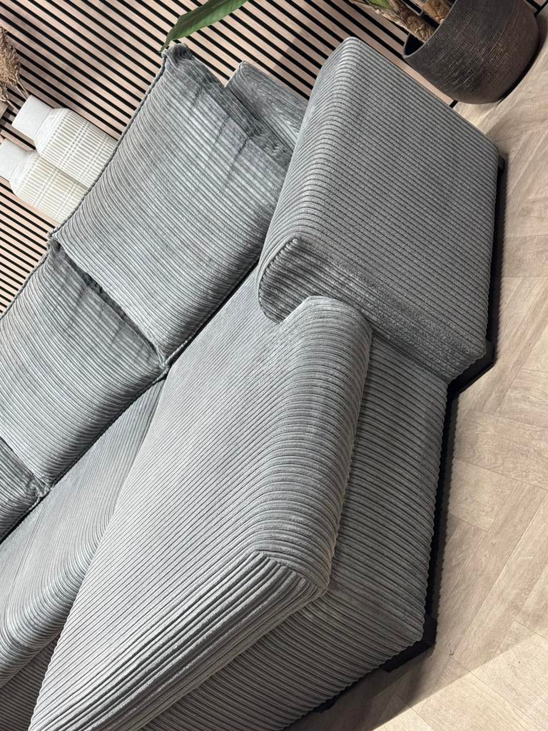 ZGAN Royale Ribstof U-Bank / Hoekbank - Licht Grijs - 345cm, Huis en Inrichting, -, -, 300 cm of meer, Ophalen of Verzenden