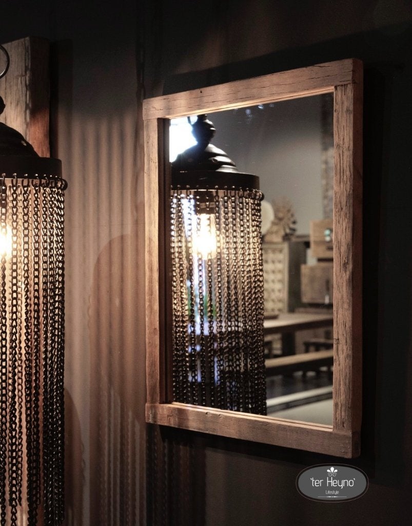 Oud houten spiegel truckwood hout oude stoer sober landelijk, Huis en Inrichting, Woonaccessoires | Spiegels, Verzenden, Nieuw