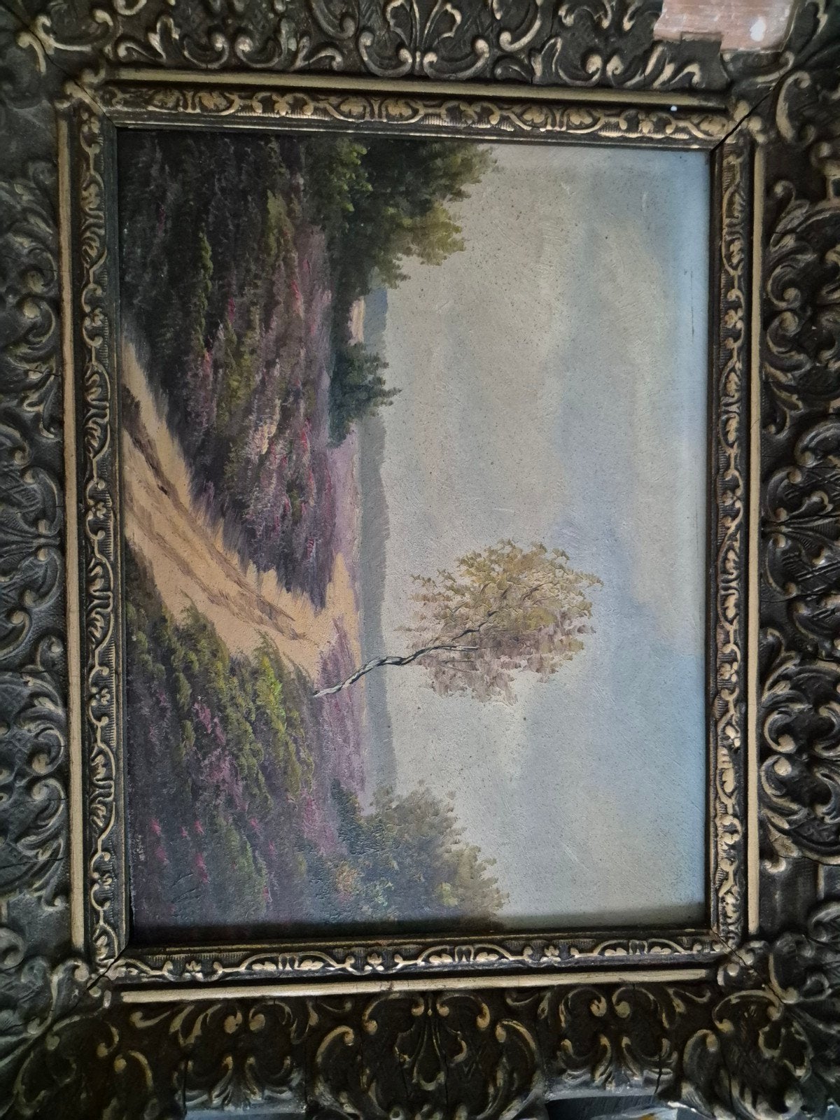 Olieverfschilderij: Heide Landschap met Boom, Ophalen of Verzenden