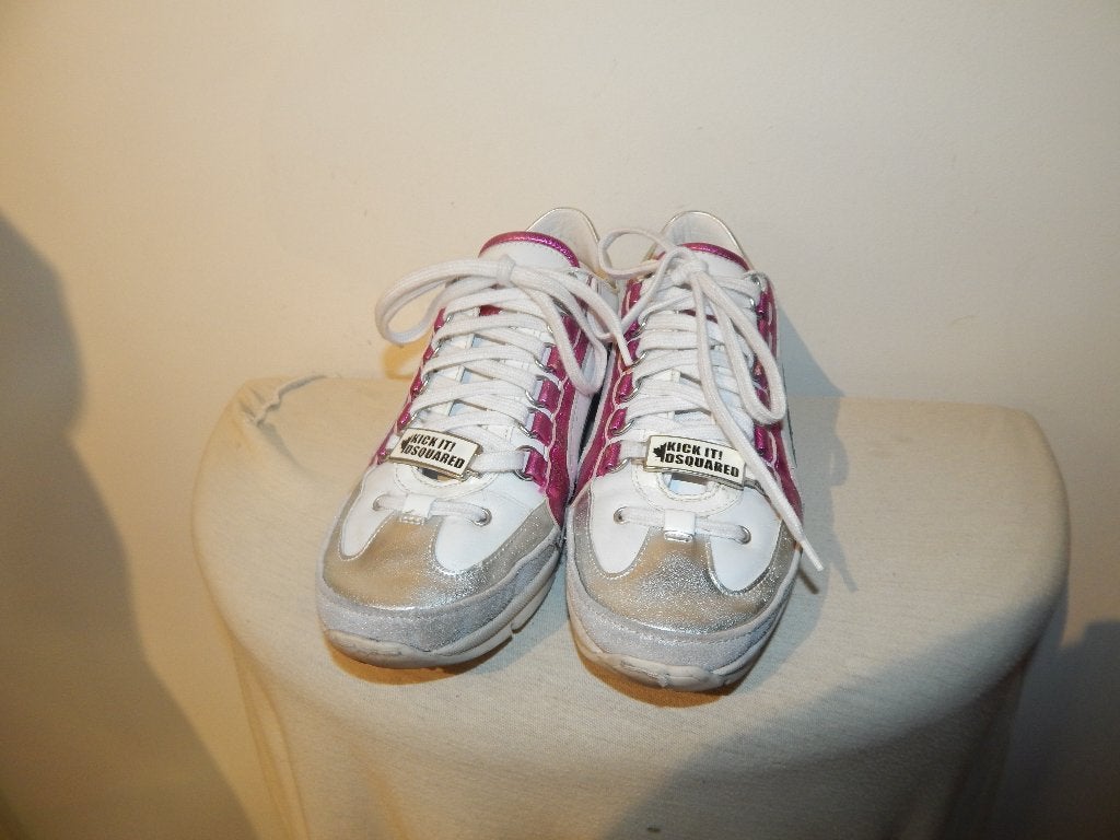 Dsquared2 leren sneakers wit kleuren accenten glans 37.5, Kleding | Dames, Schoenen, Dsquared, Verzenden, Wit, Sneakers of Gympen