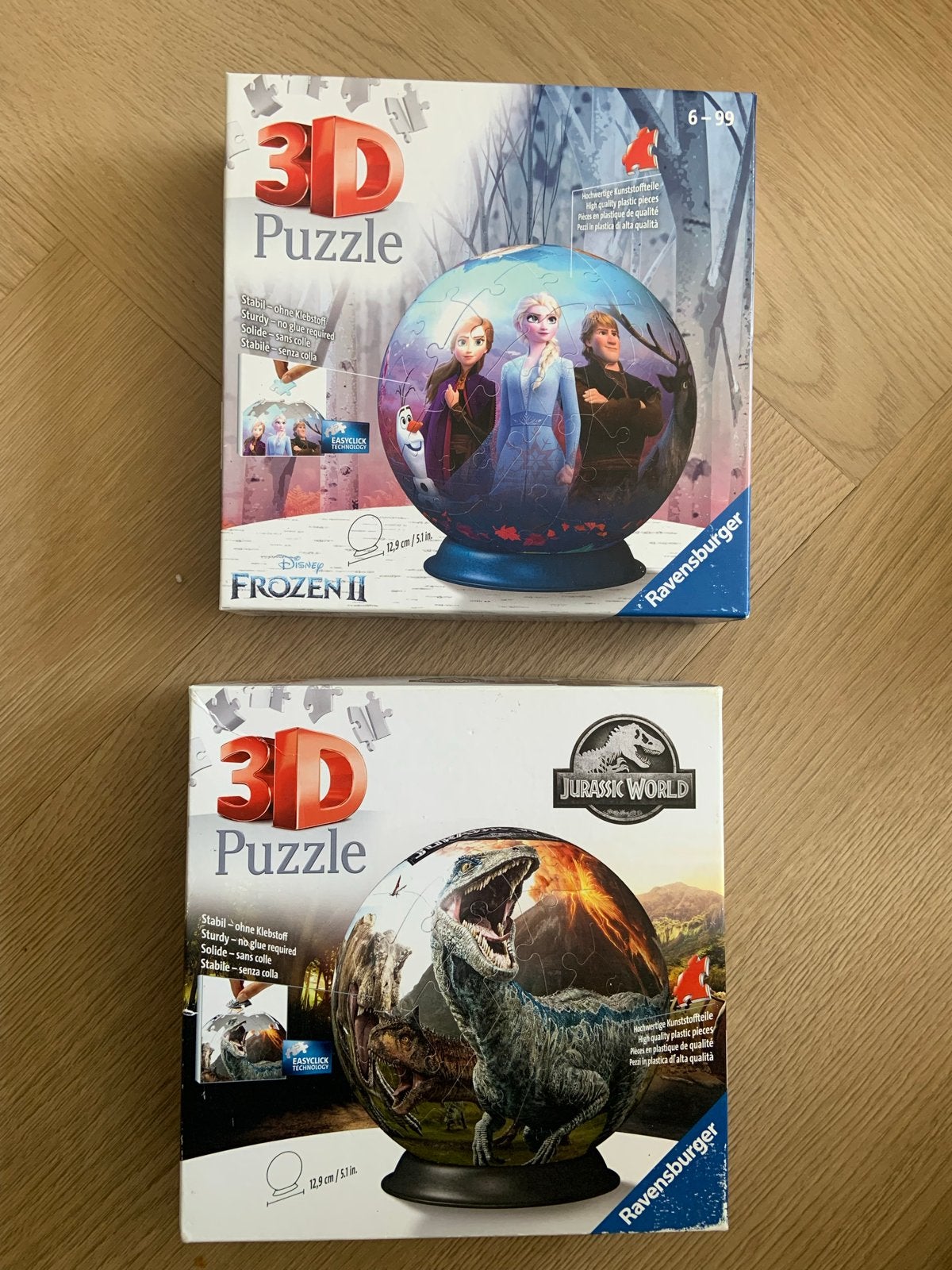 Ravensburger 3D Puzzel: Frozen II & Jurassic World, Ophalen of Verzenden, Minder dan 500 stukjes, Zo goed als nieuw, Rubik's of 3D-puzzel