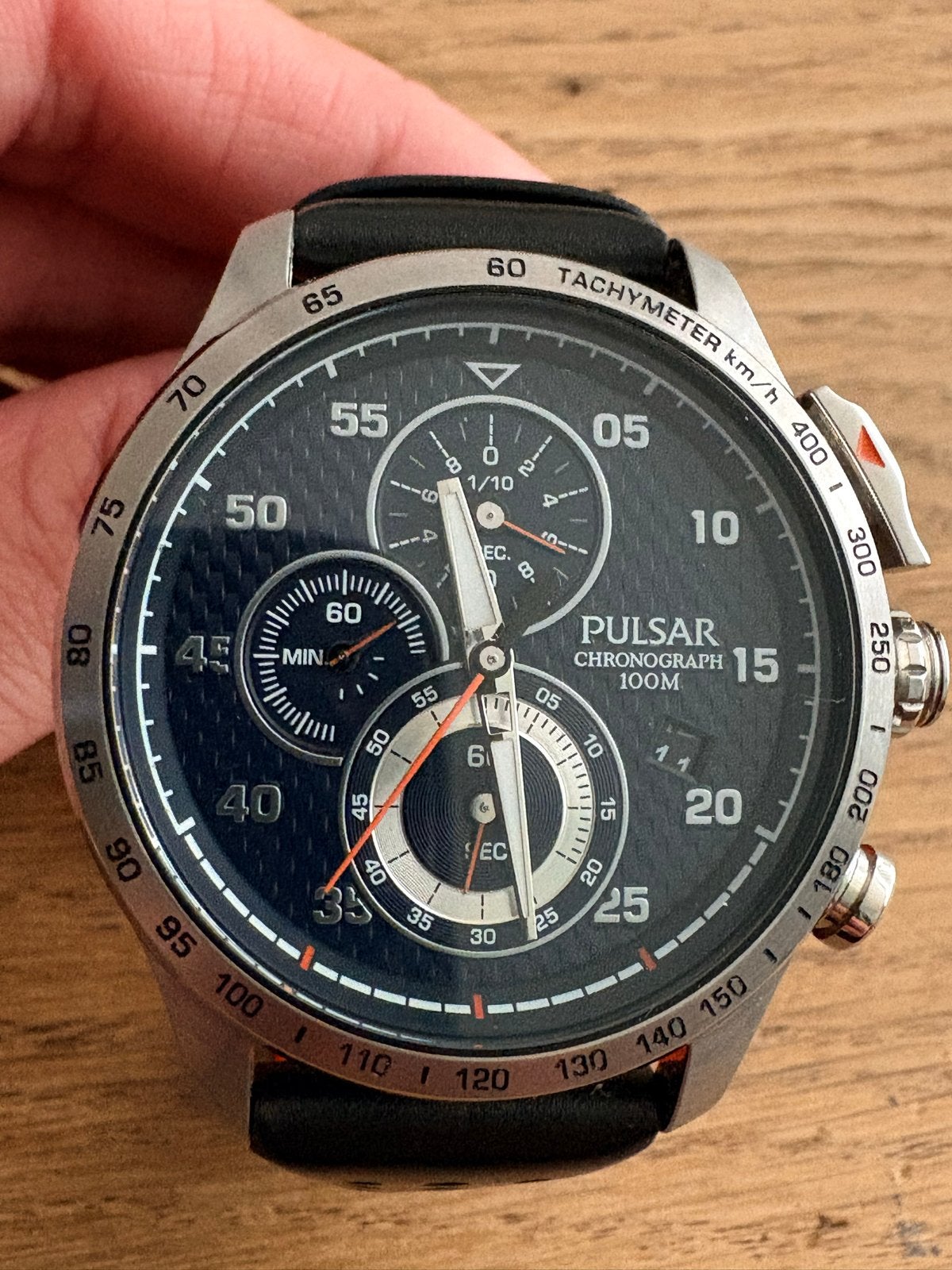 Pulsar Chronograaf 100M Herenhorloge, Overige merken, Leer, Staal, Polshorloge