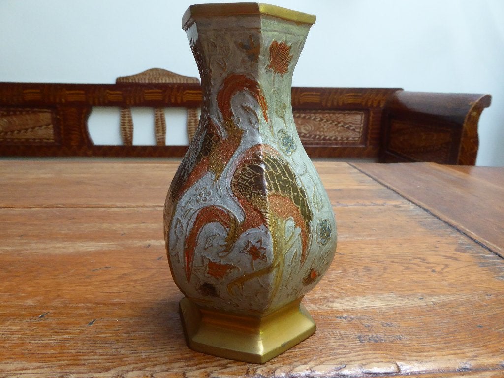 Vintage emaille op koper vaasje in art nouveau stijl, Ophalen of Verzenden