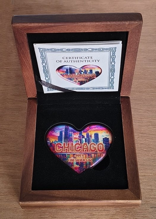 Germania mint Chicago 5 oz zilver heart shaped bar (2024), Ophalen of Verzenden, Zilver