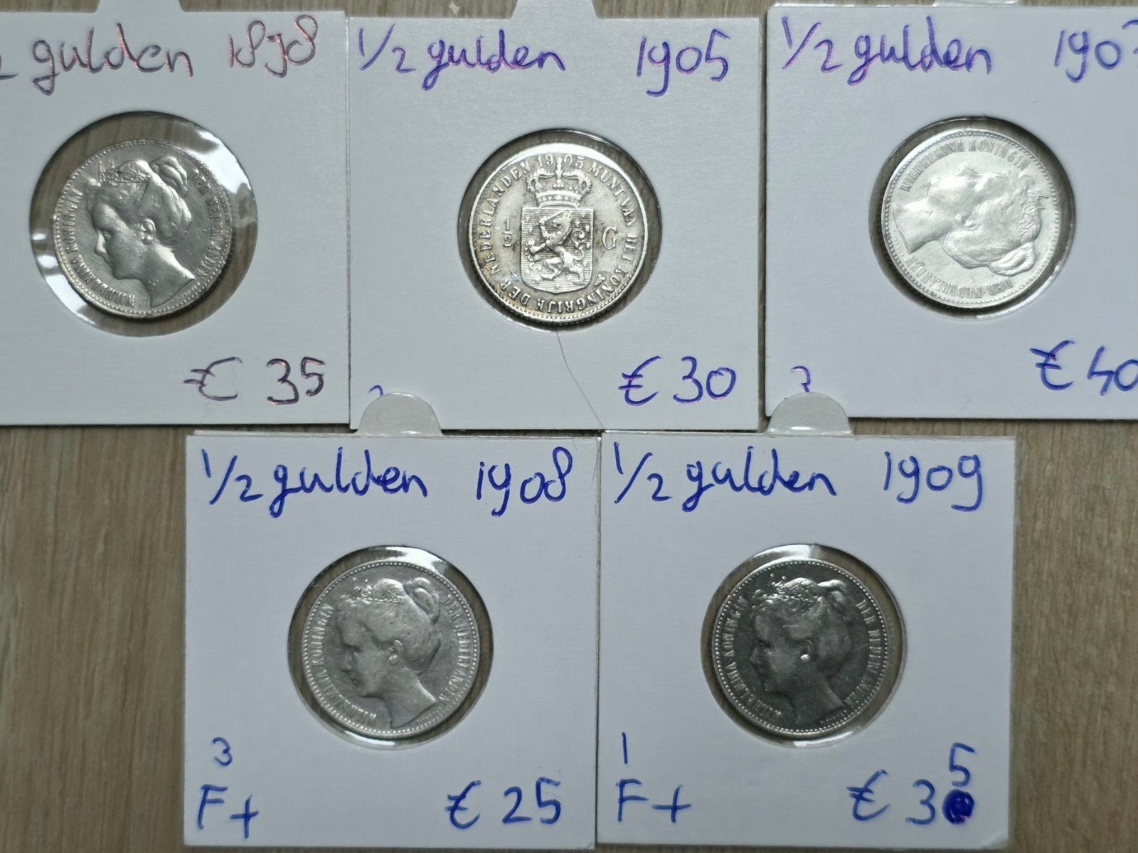 5x halve gulden Wilhelmina Nederland, ½ gulden, Zilver, Koningin Wilhelmina, Verzenden