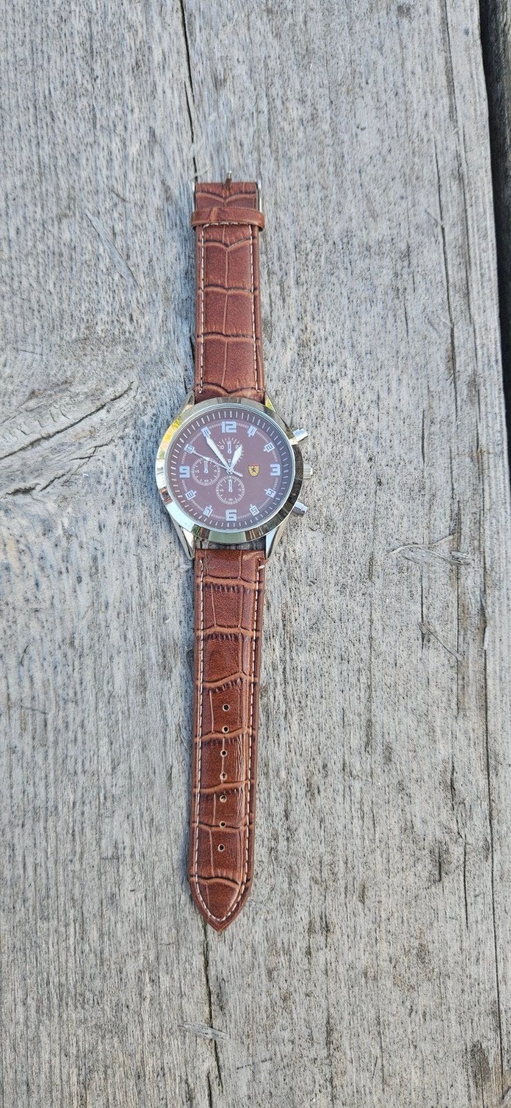 Lijkt op Scuderia Ferrari Grand Tour Horloge - Bruin Leer, Overige merken, Leer, Staal, Polshorloge