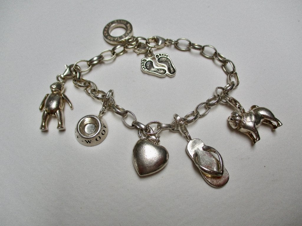 Zilveren THOMAS SABO bedel armband met 6 bedels 925 zilver, Verzenden, Zo goed als nieuw, Met bedels of kralen, Zilver