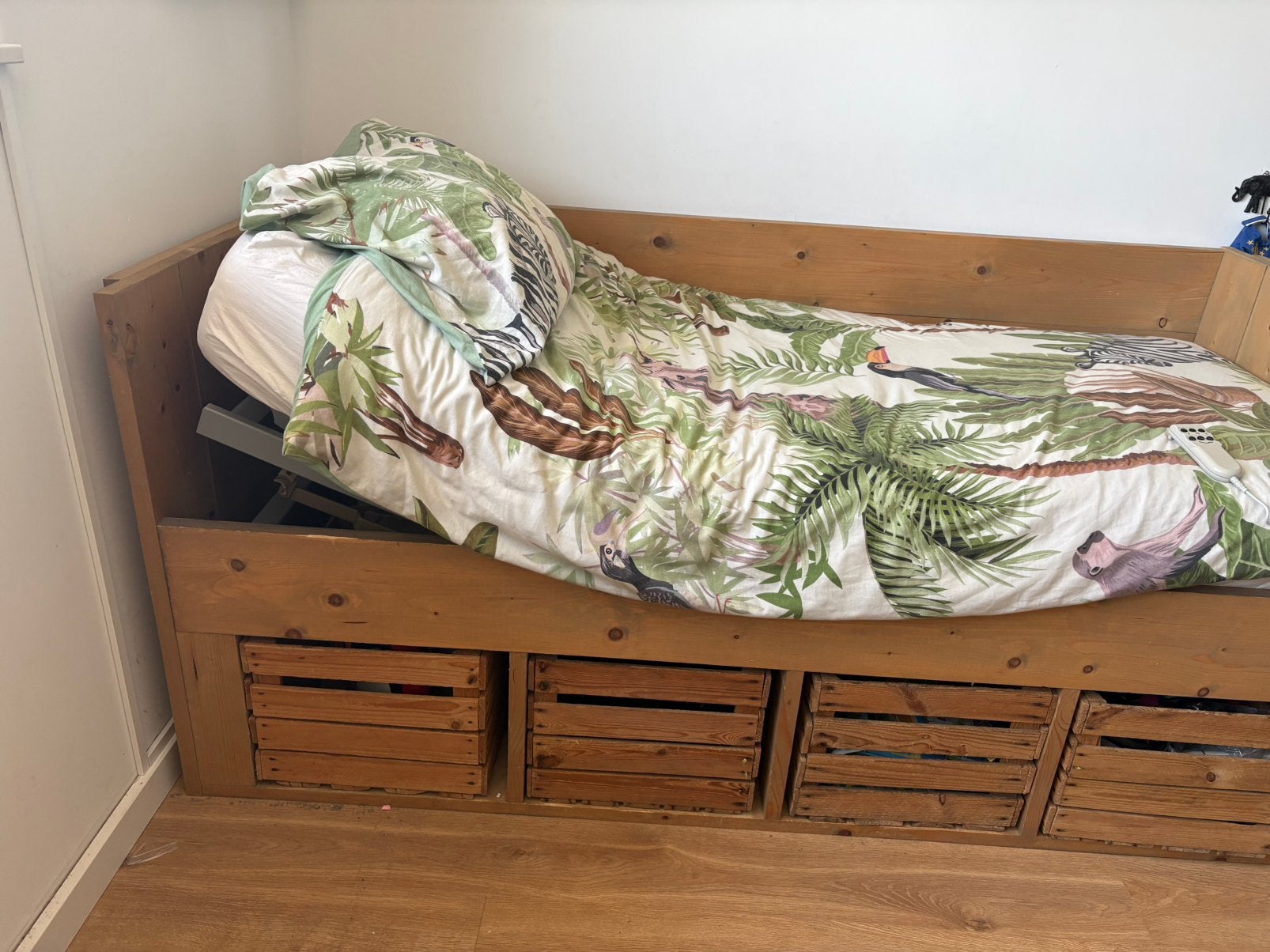 Steigerhout Bed 1 persoons, Ophalen, Zo goed als nieuw, 180 cm of meer, 85 tot 100 cm