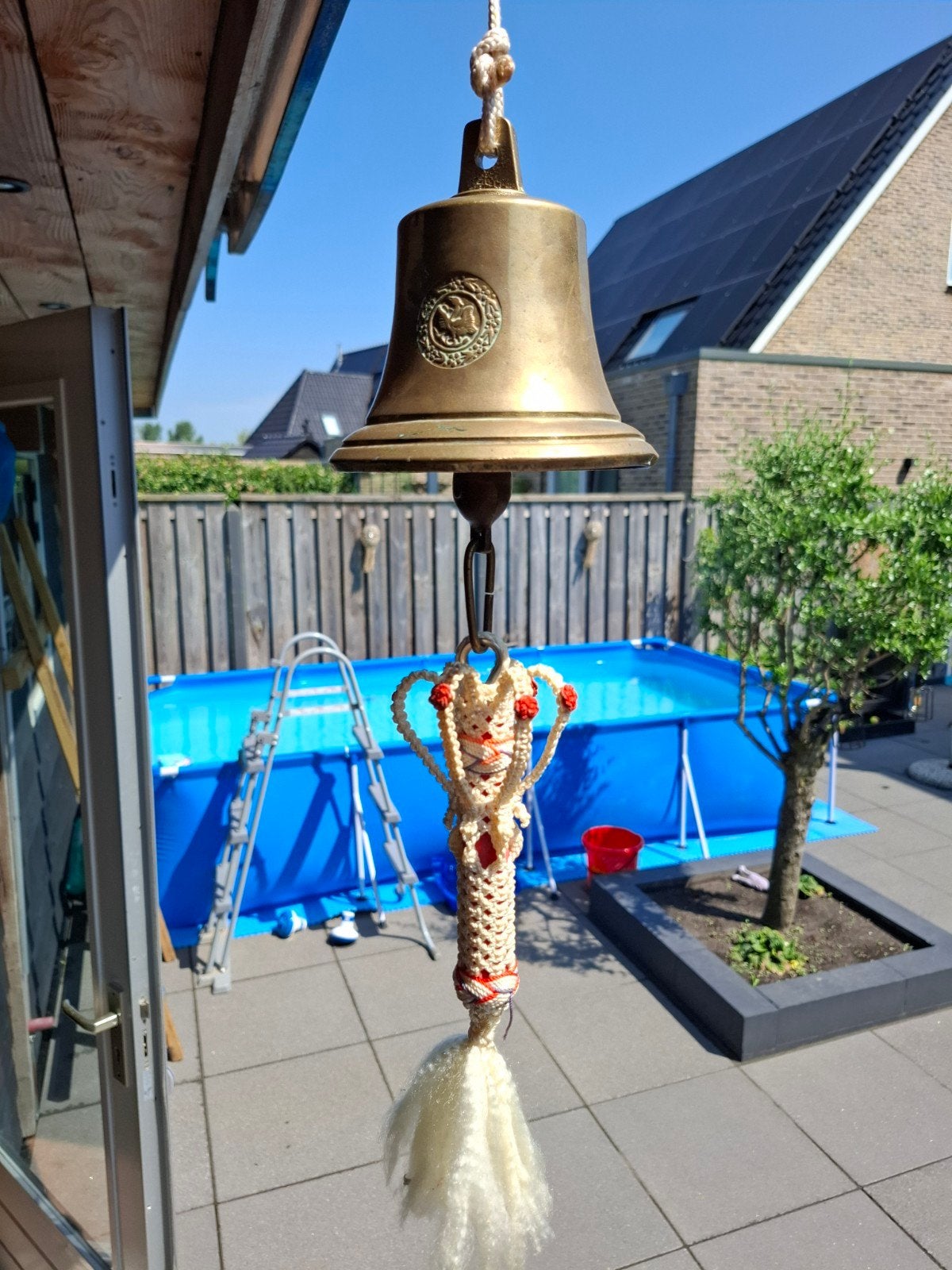 Antieke Scheepsbel 'MS Bremen 1911' met Macramé Klepel, Antiek en Kunst, Ophalen of Verzenden