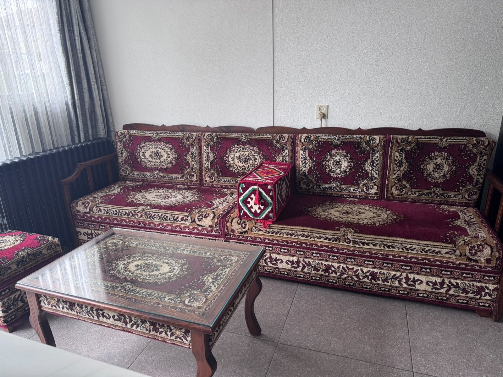 Turkse bankstel + grondzitset, Huis en Inrichting, Ophalen, Hout, 250 tot 300 cm, Gebruikt