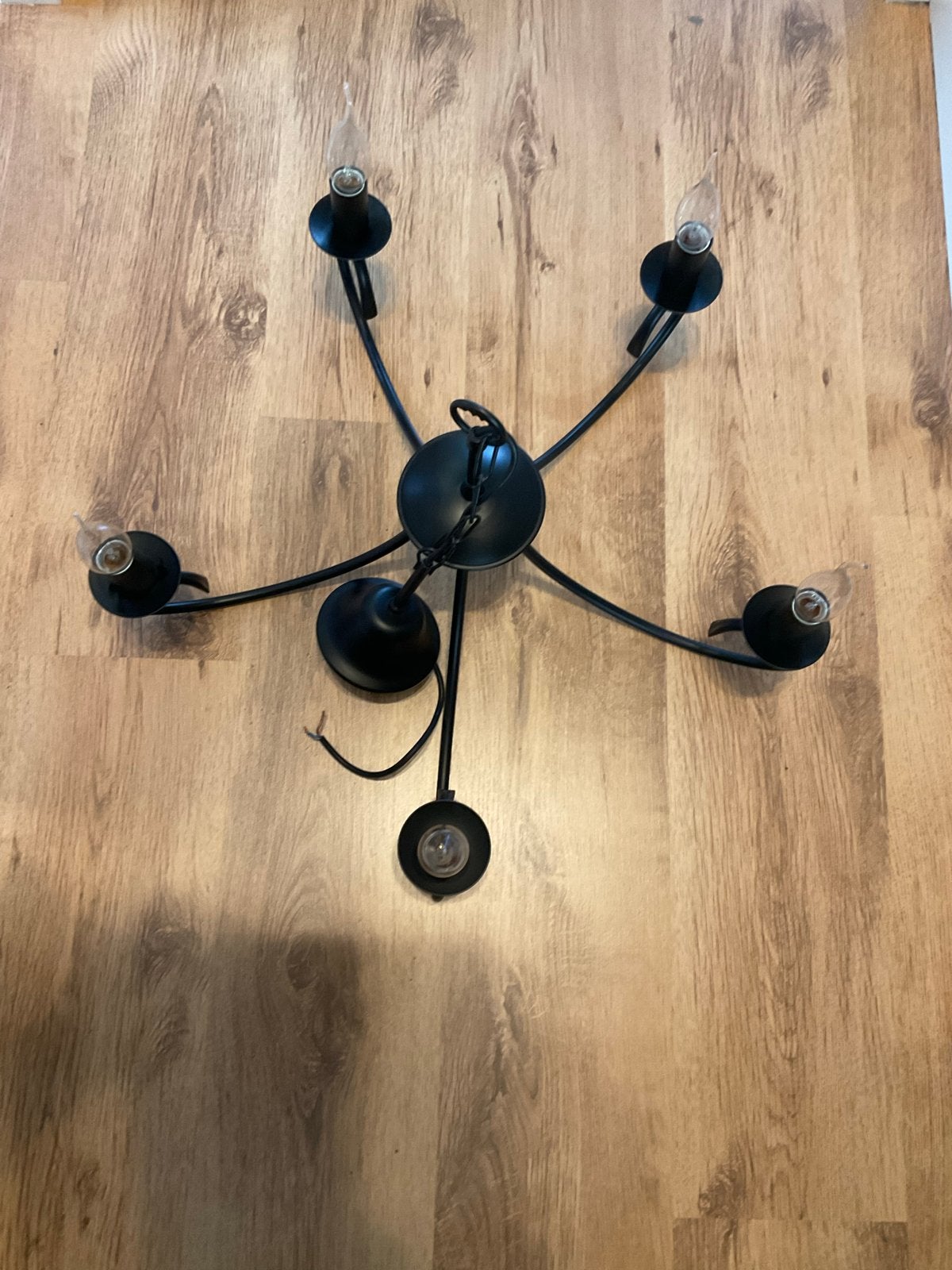 Zwarte hanglamp met 5 armen - Klassiek design, Ophalen, Gebruikt, Metaal, E14 (klein)