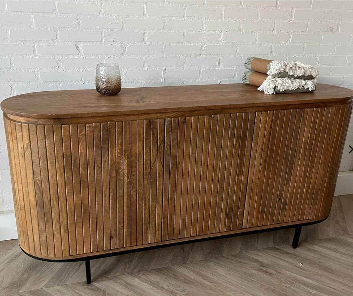 Magazijn leegverkoop dressoir retro Noor mangohout ribbel, Hout, Nieuw, Ophalen of Verzenden, Info@wkhome.nl