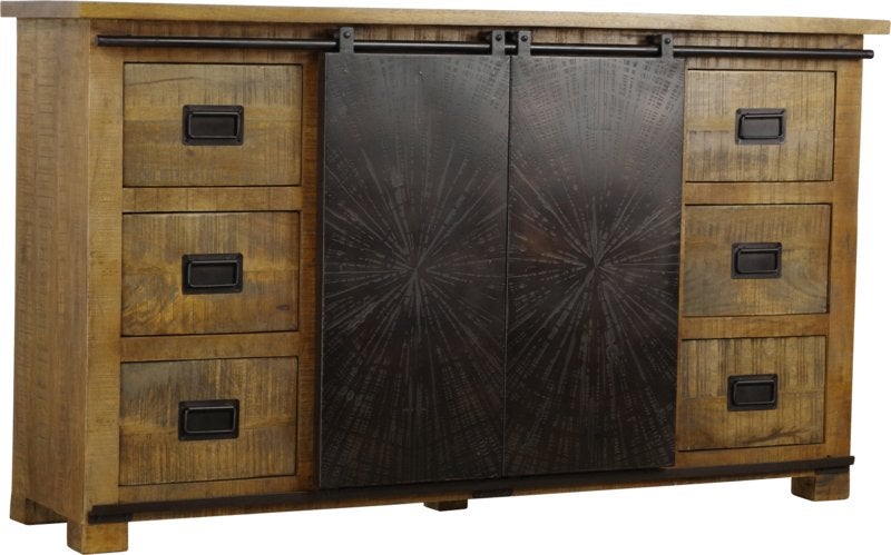 Dressoir Mango 6 lades 2 metaal deuren 160 cm breed actie, Overige houtsoorten, 5 laden of meer, 150 tot 200 cm, Ophalen of Verzenden