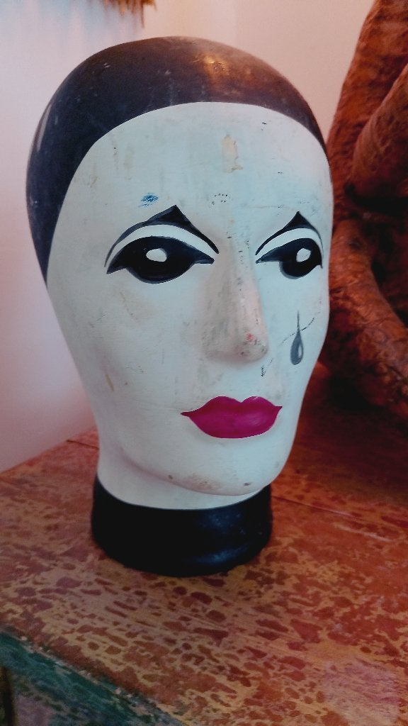 Antiek vintage Franse mannequin hoofd Pierrot 1930, Antiek en Kunst, Ophalen of Verzenden
