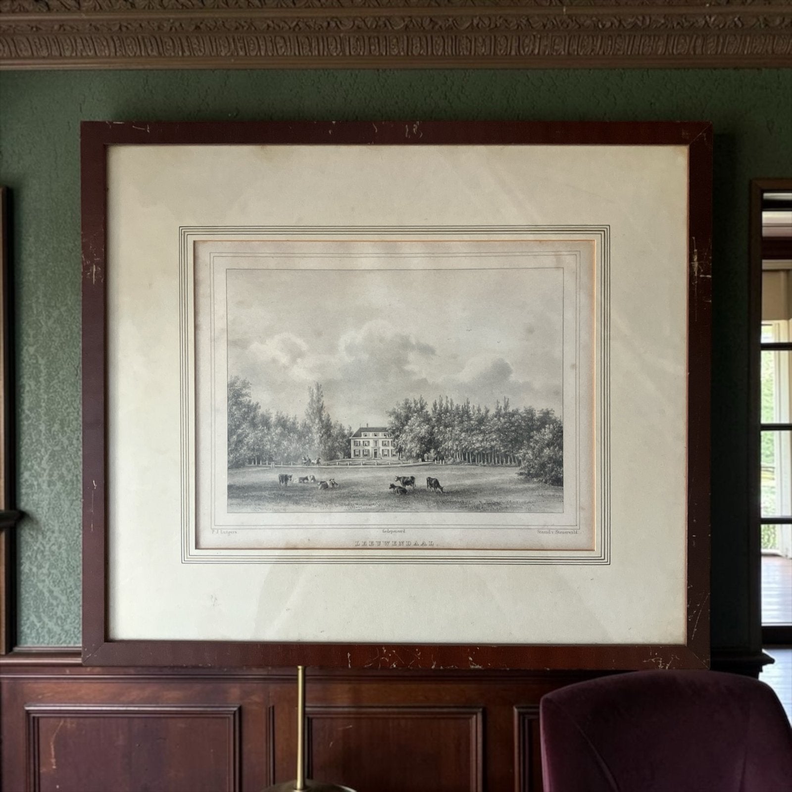 Huize Leeuwendaal Rijswijk 1855 - P.J. Lutgers Steendruk, Ingelijst, 1800 - 1899, Architectuur, Ophalen of Verzenden