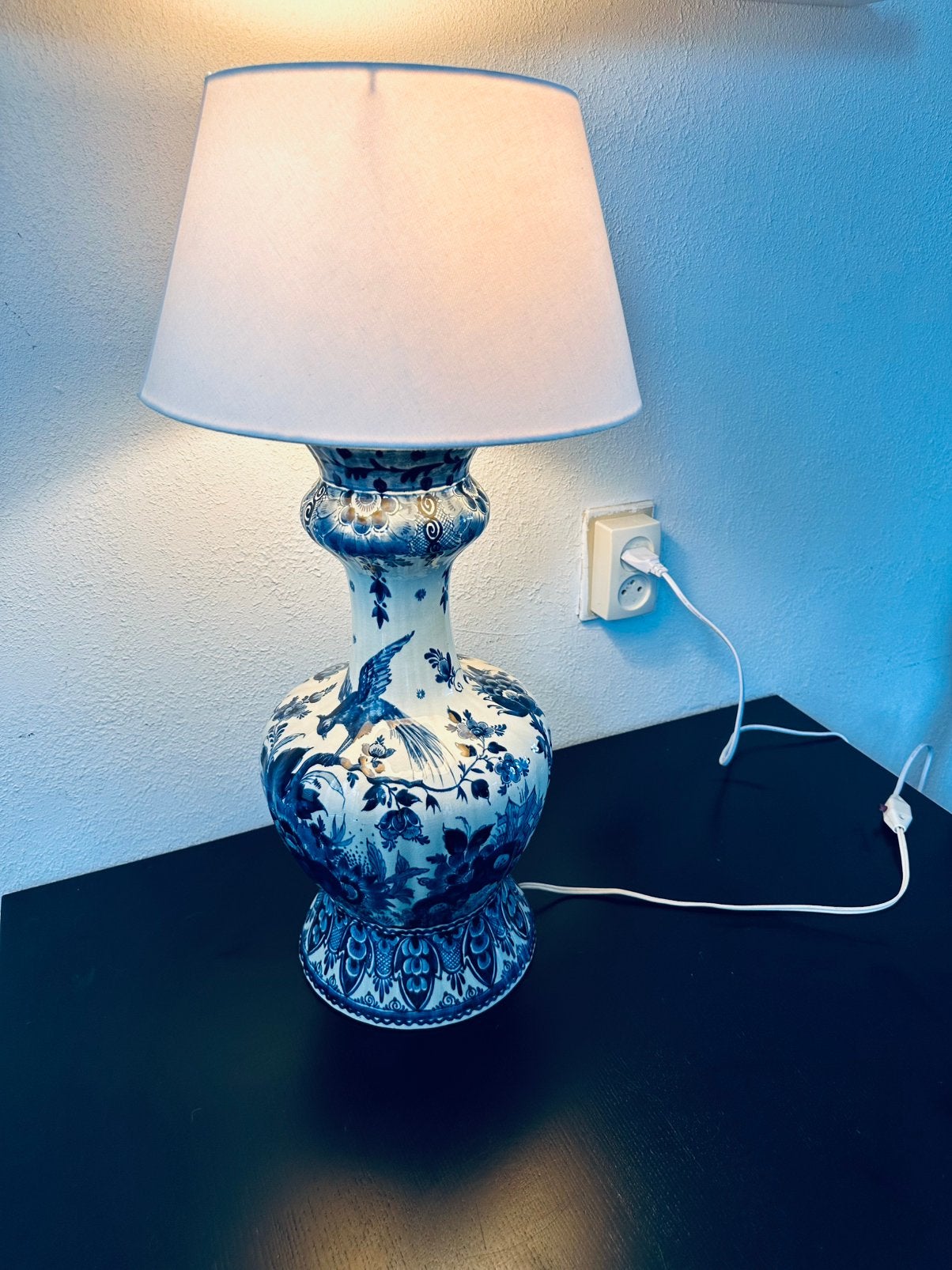 Vintage Delfts Blauwe tafellamp – PZH/Plazuid – 44 cm, Huis en Inrichting, Overige typen, Overige merken, Vintage, E27 (groot)