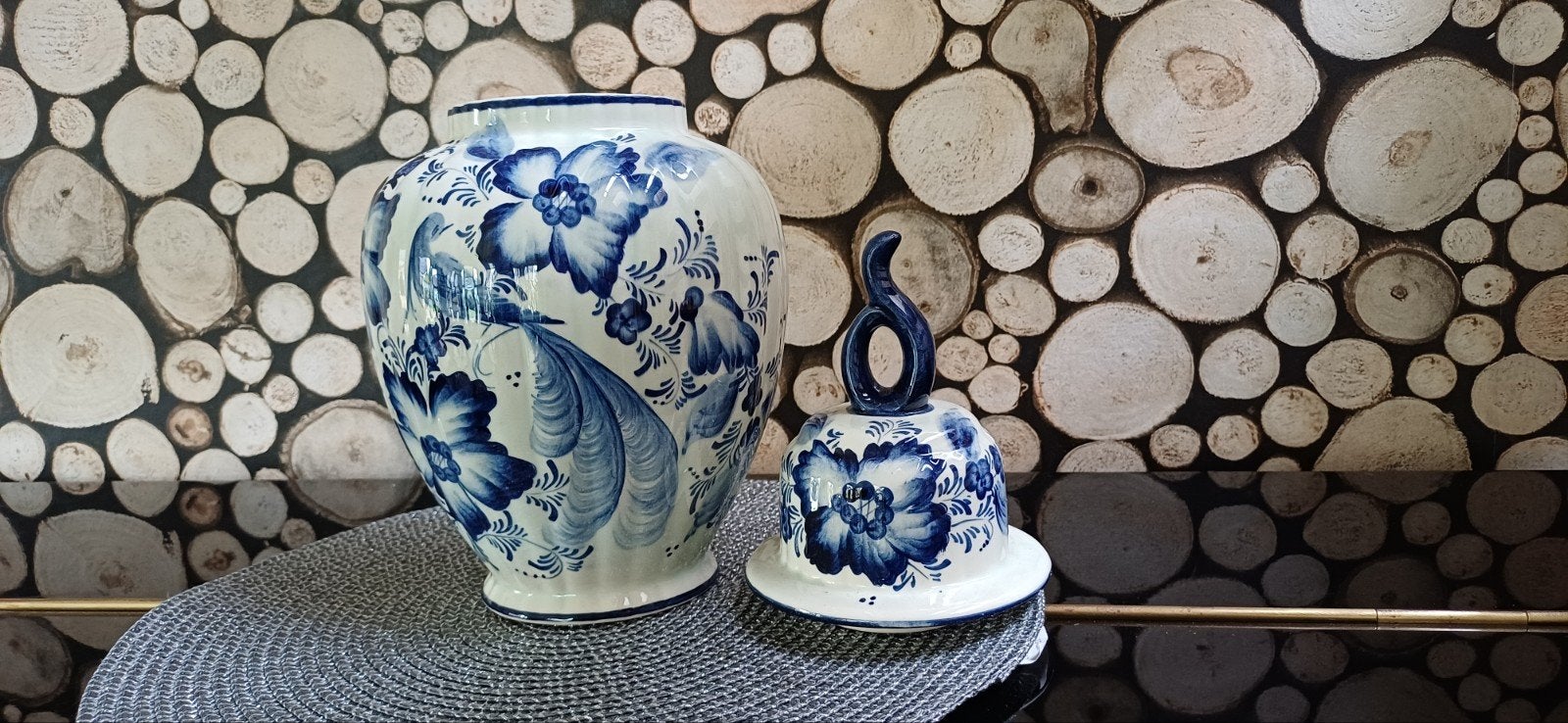 Delfts Blauw Handgeschilderde Gemberpot met Deksel, Ophalen of Verzenden