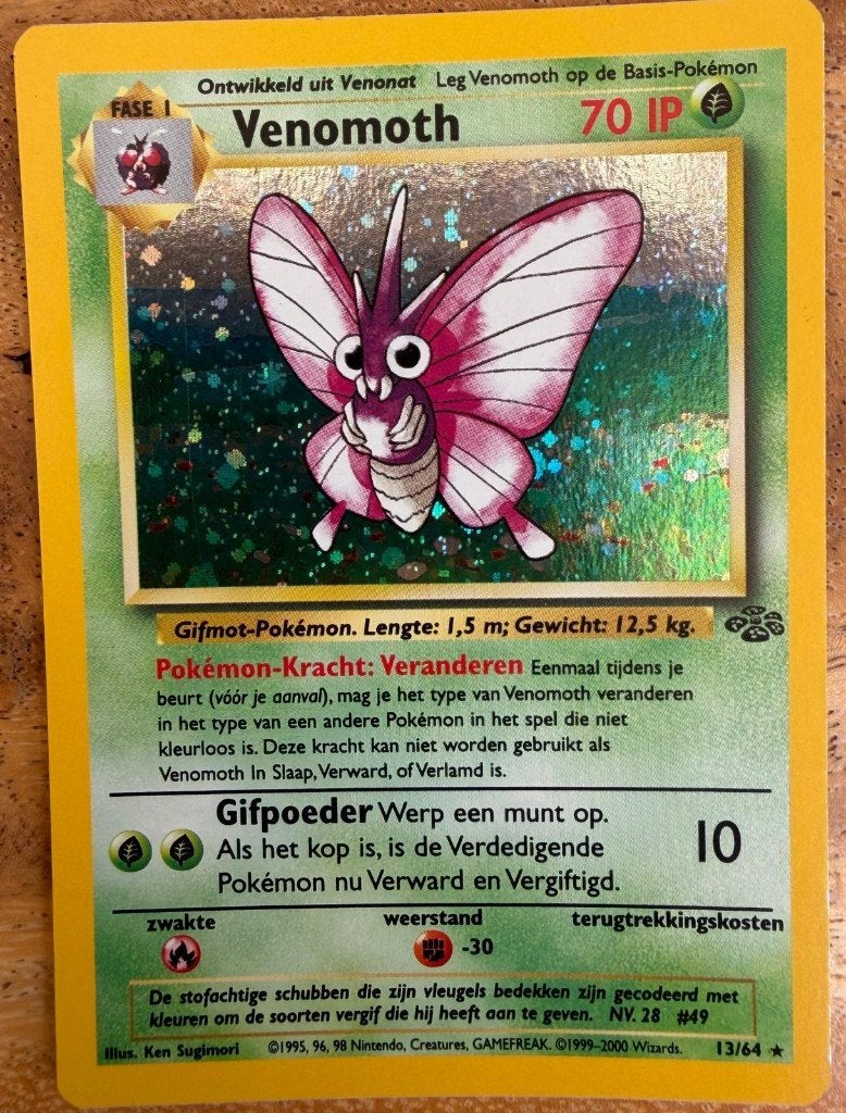 Venomoth 13/64 Jungle Set Pokémon Kaart (Nederlands), Verzenden, Gebruikt, Losse kaart, Foil