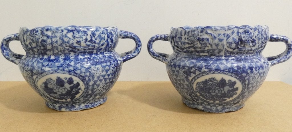 Set van 2 Antieke Blauw-Witte Keramische Potten [837], Ophalen of Verzenden