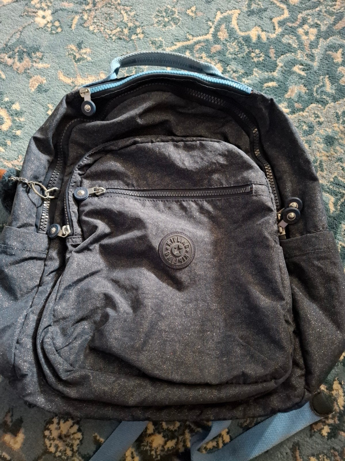 Kipling rugzak blauw glitter met aapje, Ophalen of Verzenden, Zo goed als nieuw, Kipling