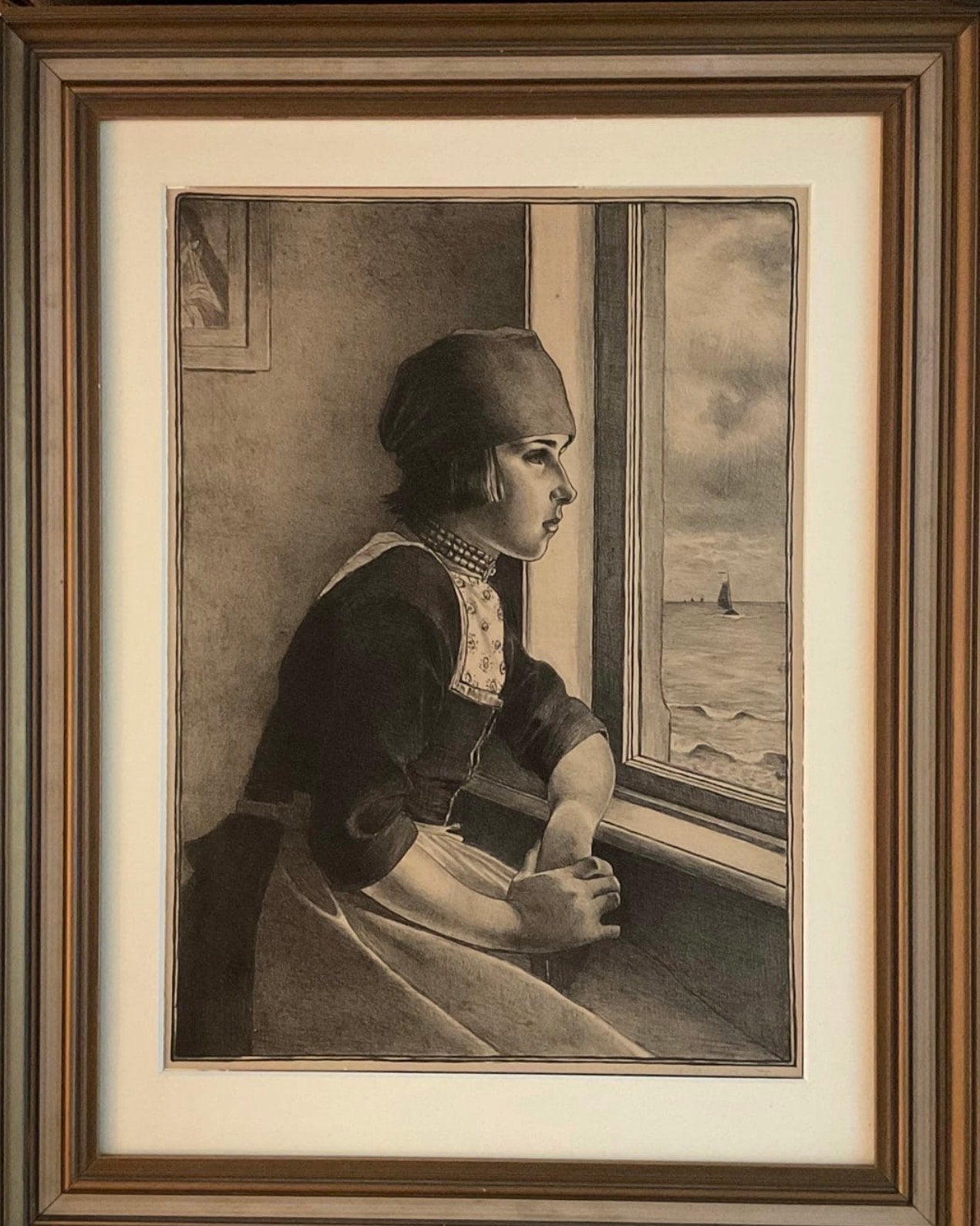 Gesigneerde Litho "Geertje Smit kijkend door het raam", Antiek en Kunst, Kunst | Litho's en Zeefdrukken, Gesigneerd, Ophalen of Verzenden