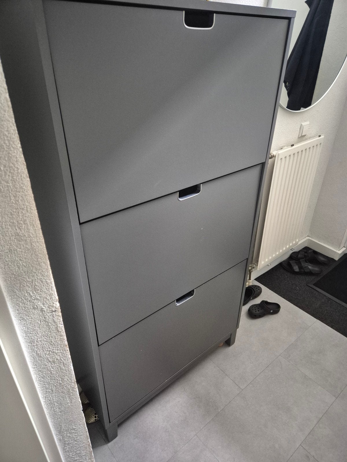 Grijze schoenenkast met 3 vakken, Ophalen of Verzenden, Gebruikt, Modern, functioneel