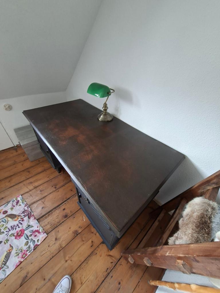 Vintage houten bureau met opbergruimte, Huis en Inrichting, Bureaus, Gebruikt, Hout, Ophalen of Verzenden, Overige merken