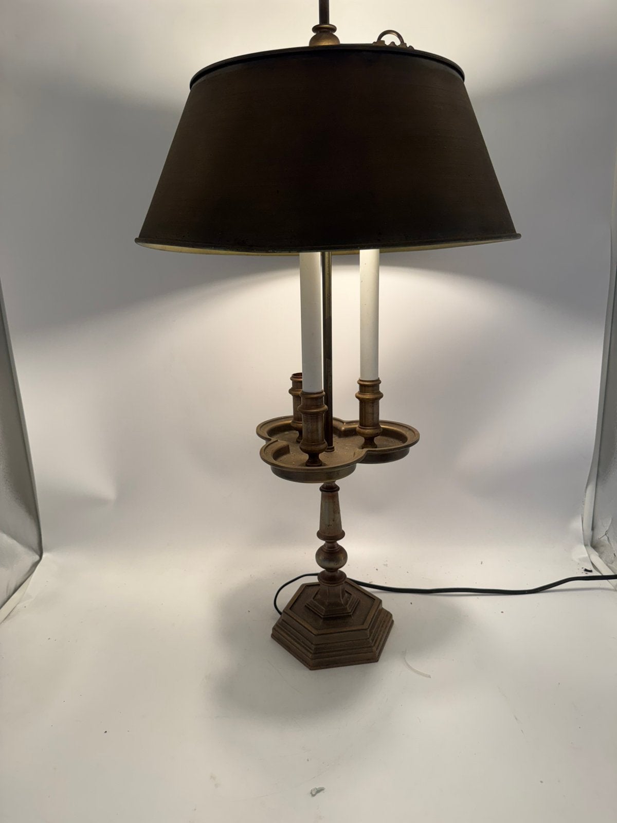 Antieke Bouillotte Stijl Tafellamp – Brass/Brons, Antiek en Kunst, Ophalen of Verzenden