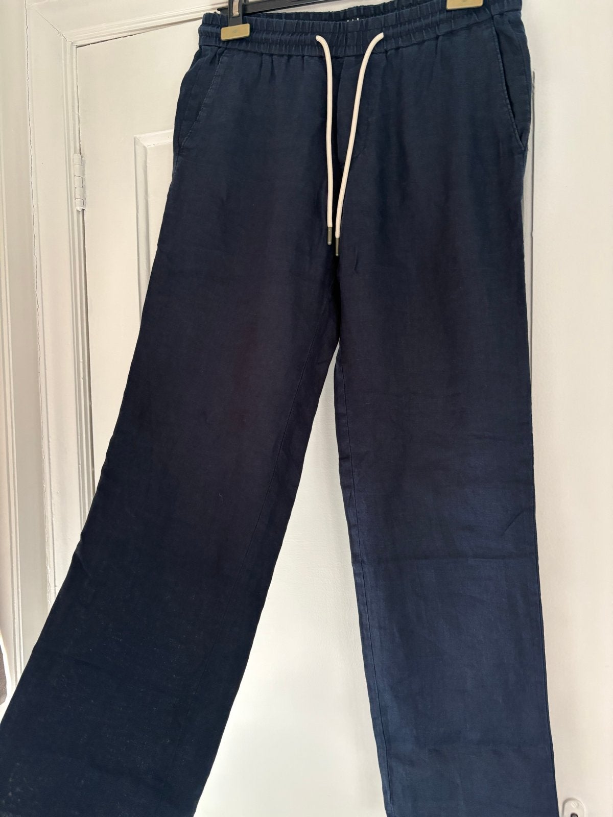 Sisley Linnen Broek - Slim Comfort Fit - Donkerblauw, Ophalen of Verzenden, Zo goed als nieuw, Maat 48/50 (M), Blauw