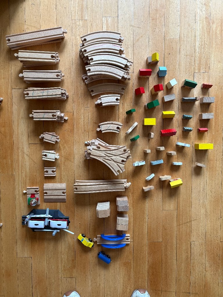Houten treinbaanset (Lillabo & Lupilu), Ophalen, Gebruikt, Rij- of Hobbelspeelgoed