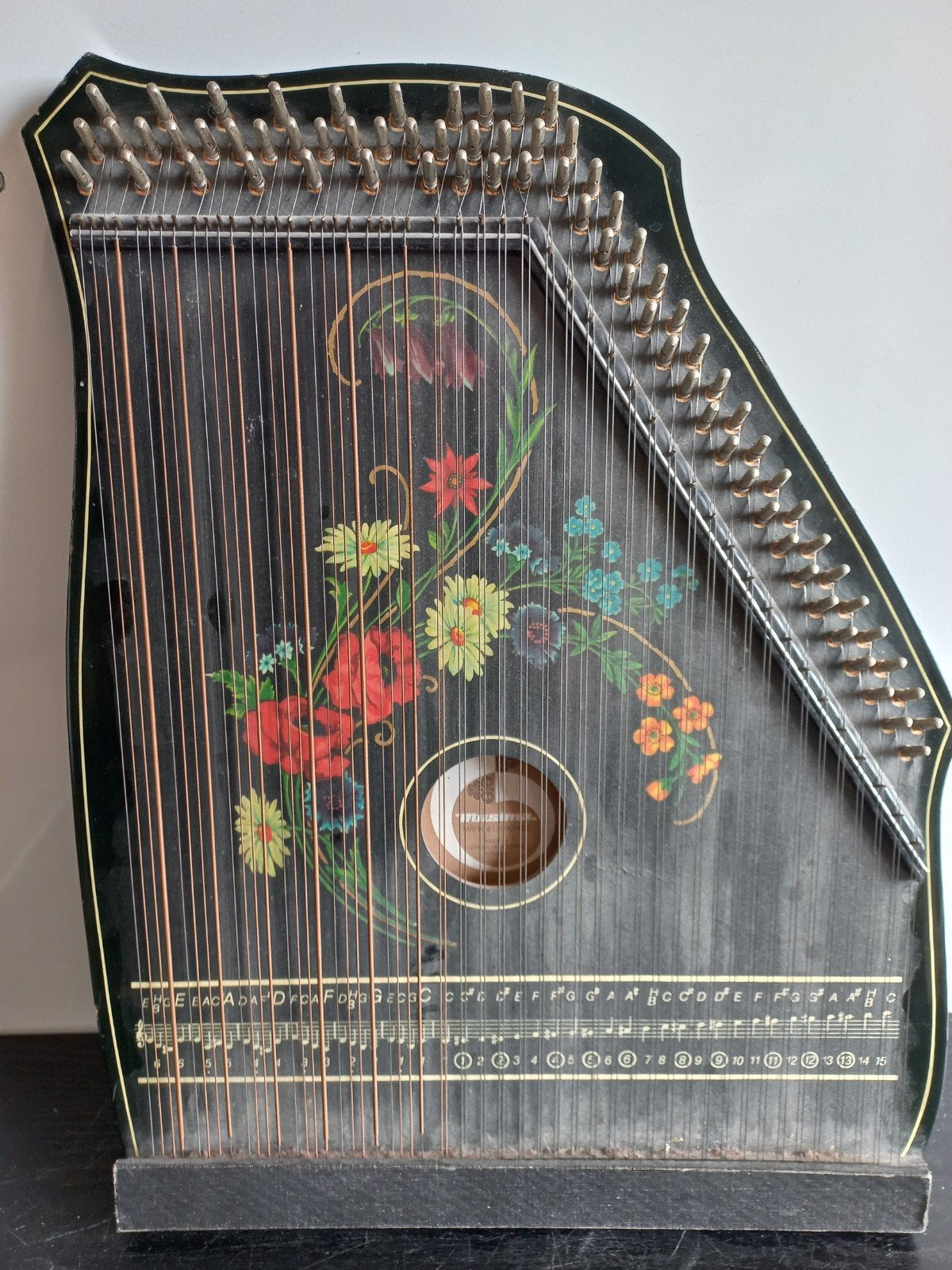 Antieke Citer met Bloemmotief - 52 cm hoog, Ophalen of Verzenden, Gebruikt, Citer